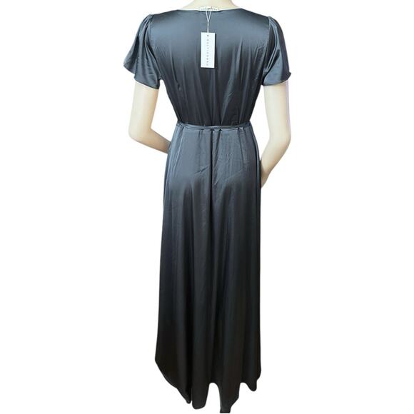 Baltic Born Krystal Deep Blue Satin Short Sleeve Maxi Wrap Gown Size Large NWT - Picture 3 of 10